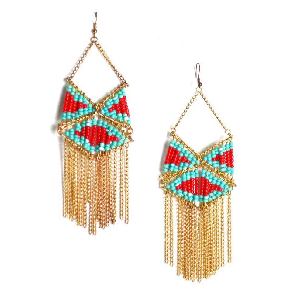 COPY - Vintage/Estate Handmade Southwestern Gold-Tone Chandelier Earrings "BEAU…